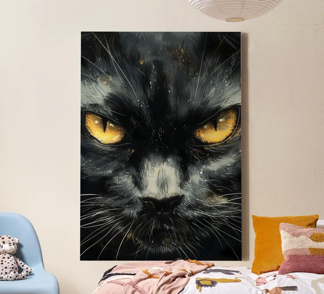 Volto di gatto nero tela con Cornice a cassetta da Justyna Jaszke JBJart