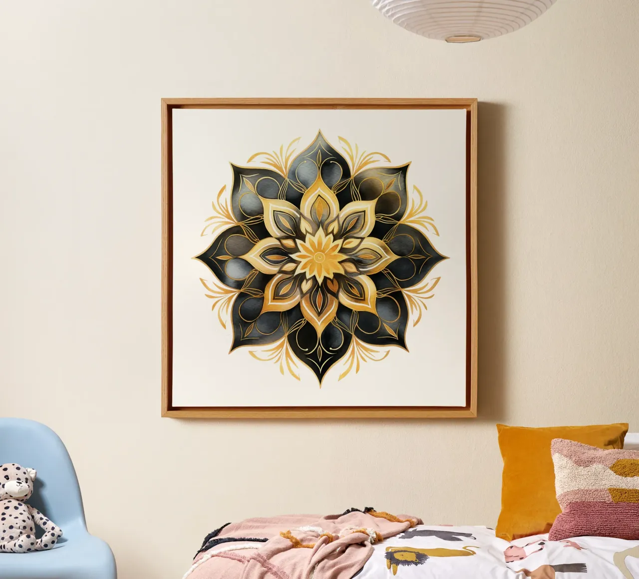 Mandala nero e oro tela con Cornice a cassetta da Spiritual Touch