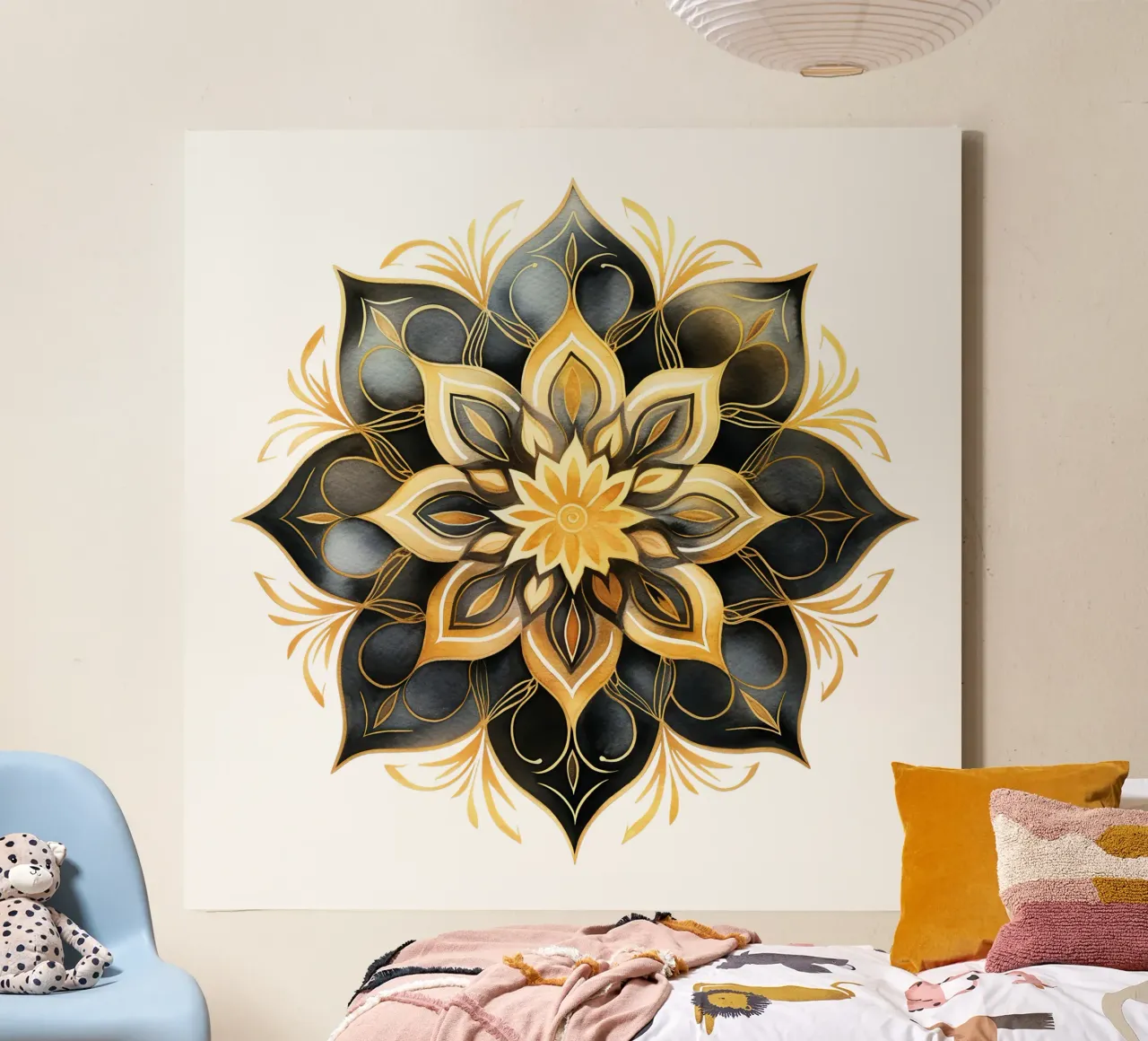 Mandala nero e oro tela con Cornice a cassetta da Spiritual Touch