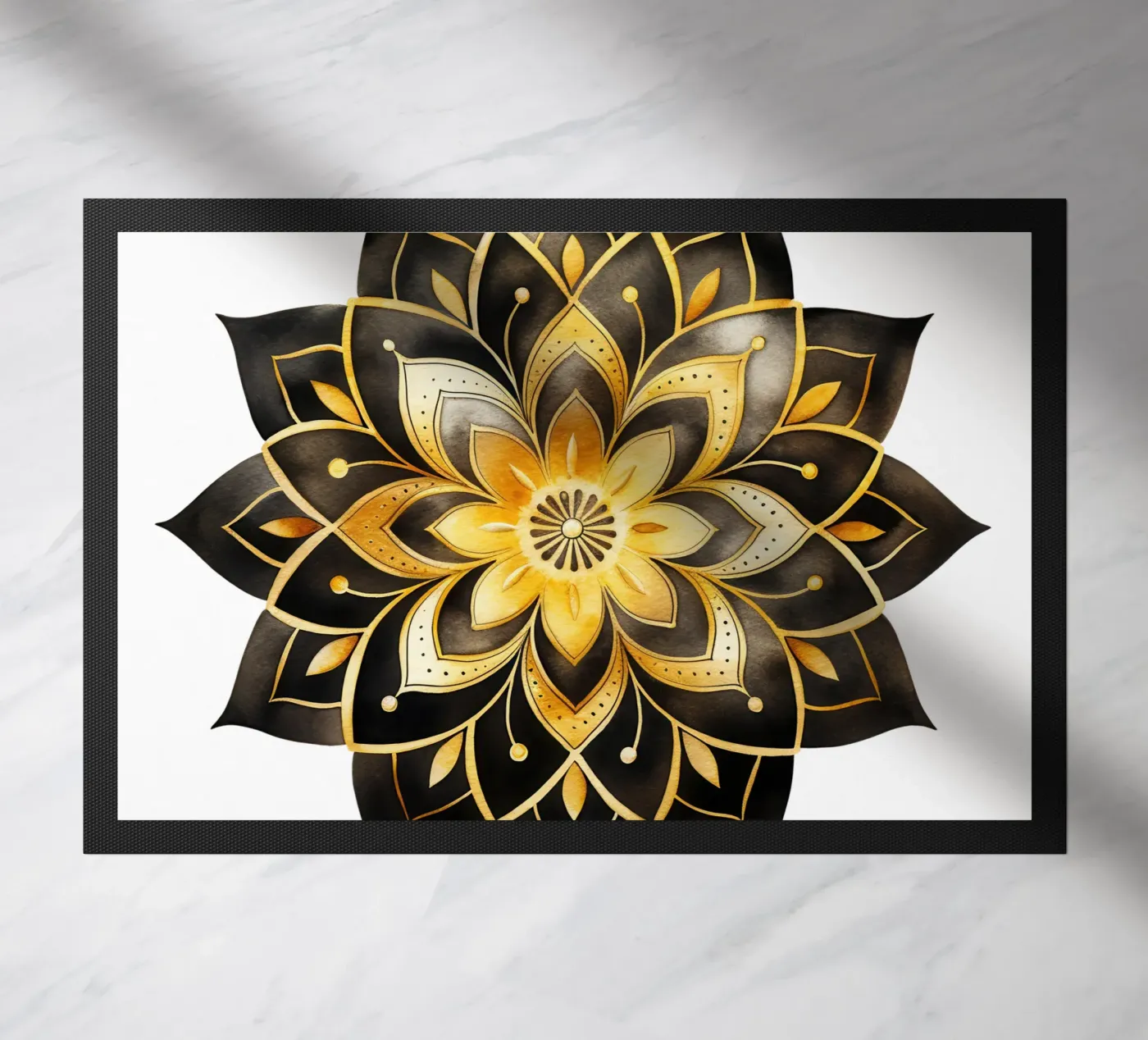 Mandala nero e oro zerbino da Spiritual Touch