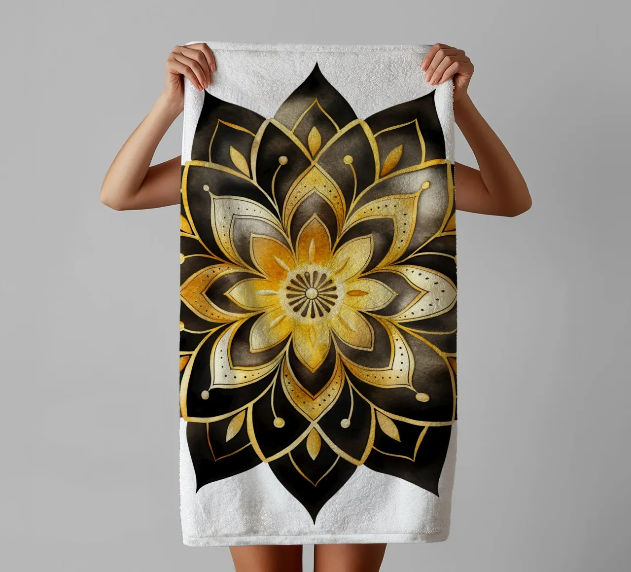 Mandala nero e oro asciugamano da bagno da Spiritual Touch