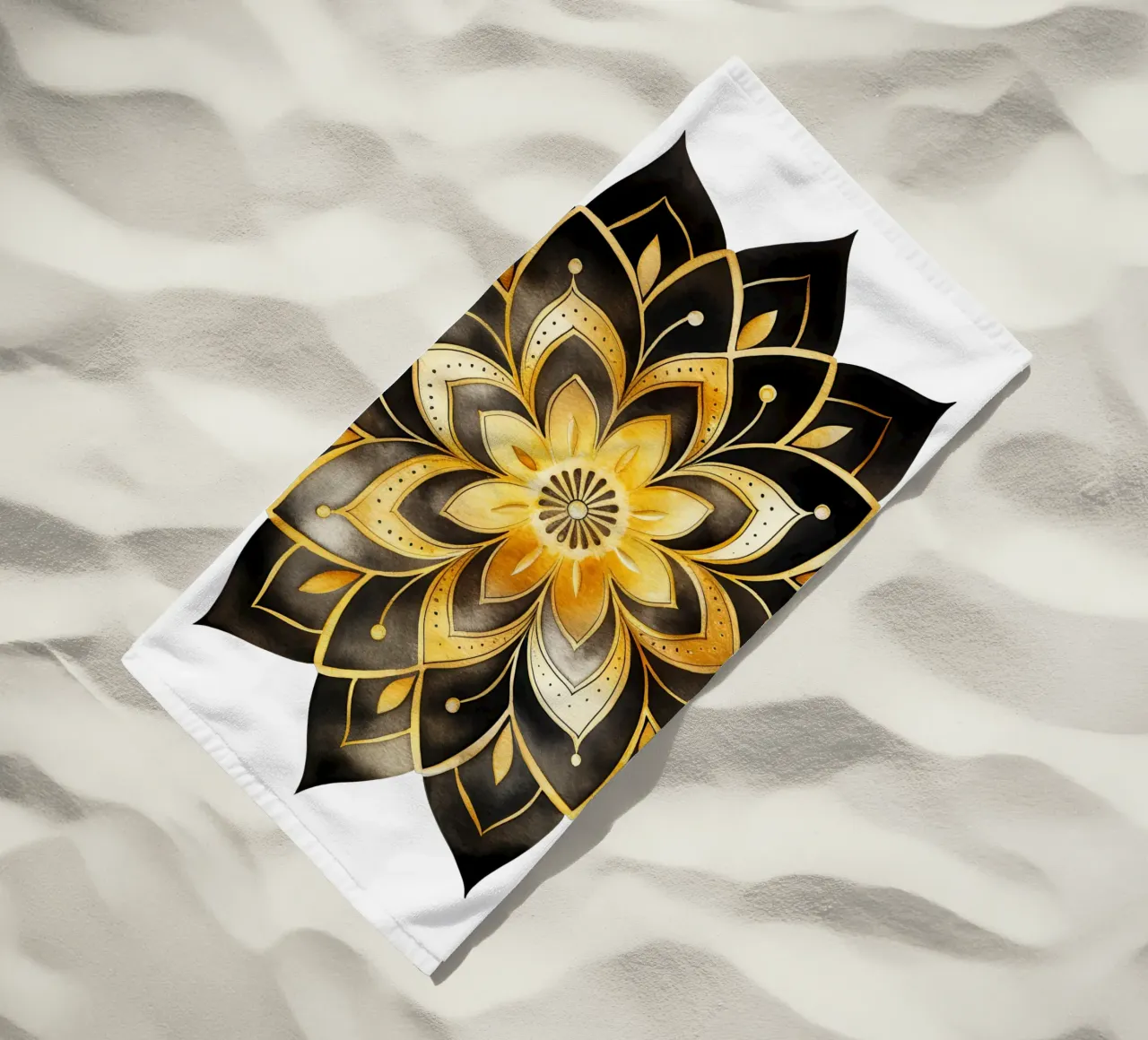 Mandala nero e oro telo mare da Spiritual Touch