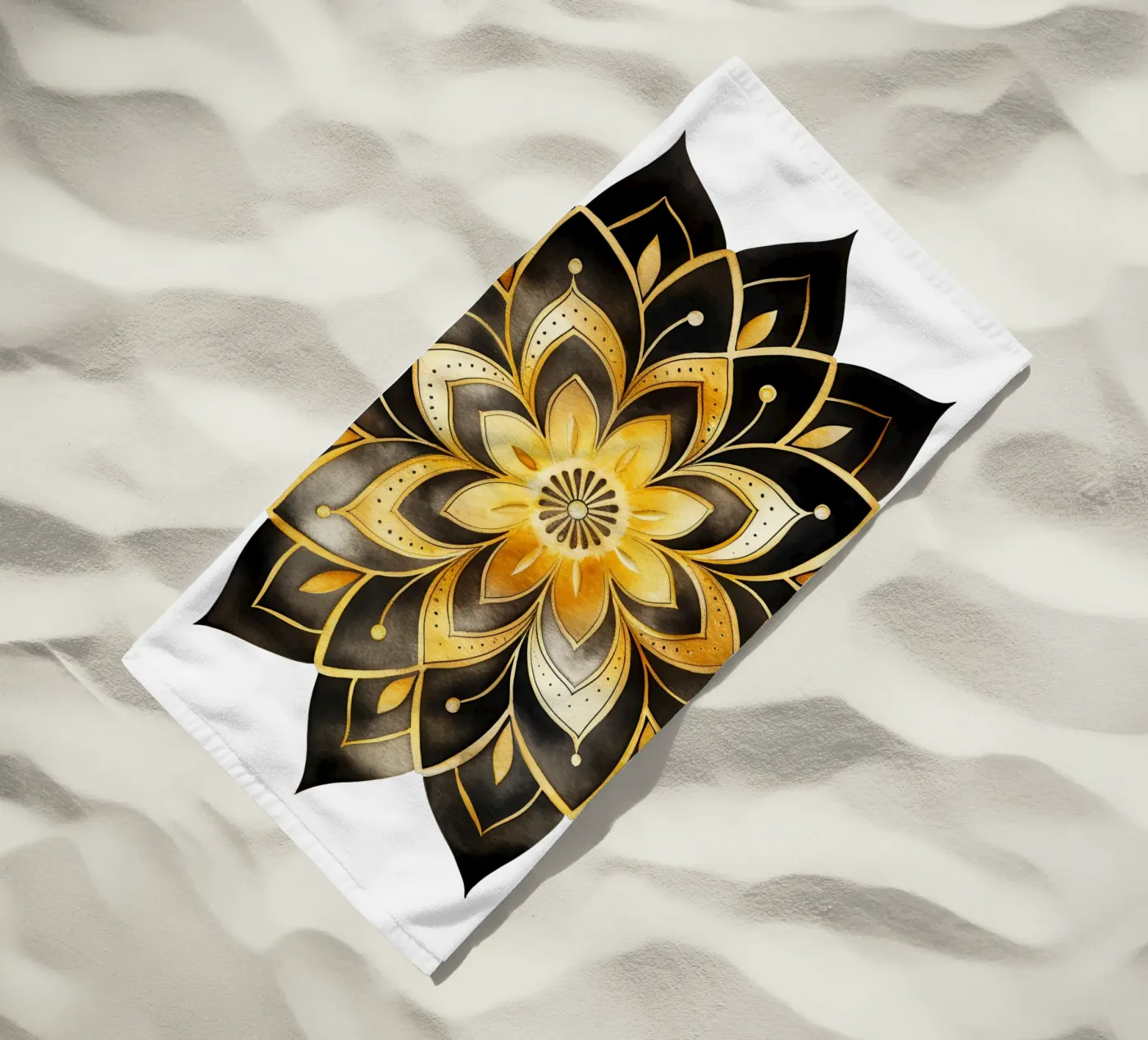 Mandala nero e oro telo mare da Spiritual Touch