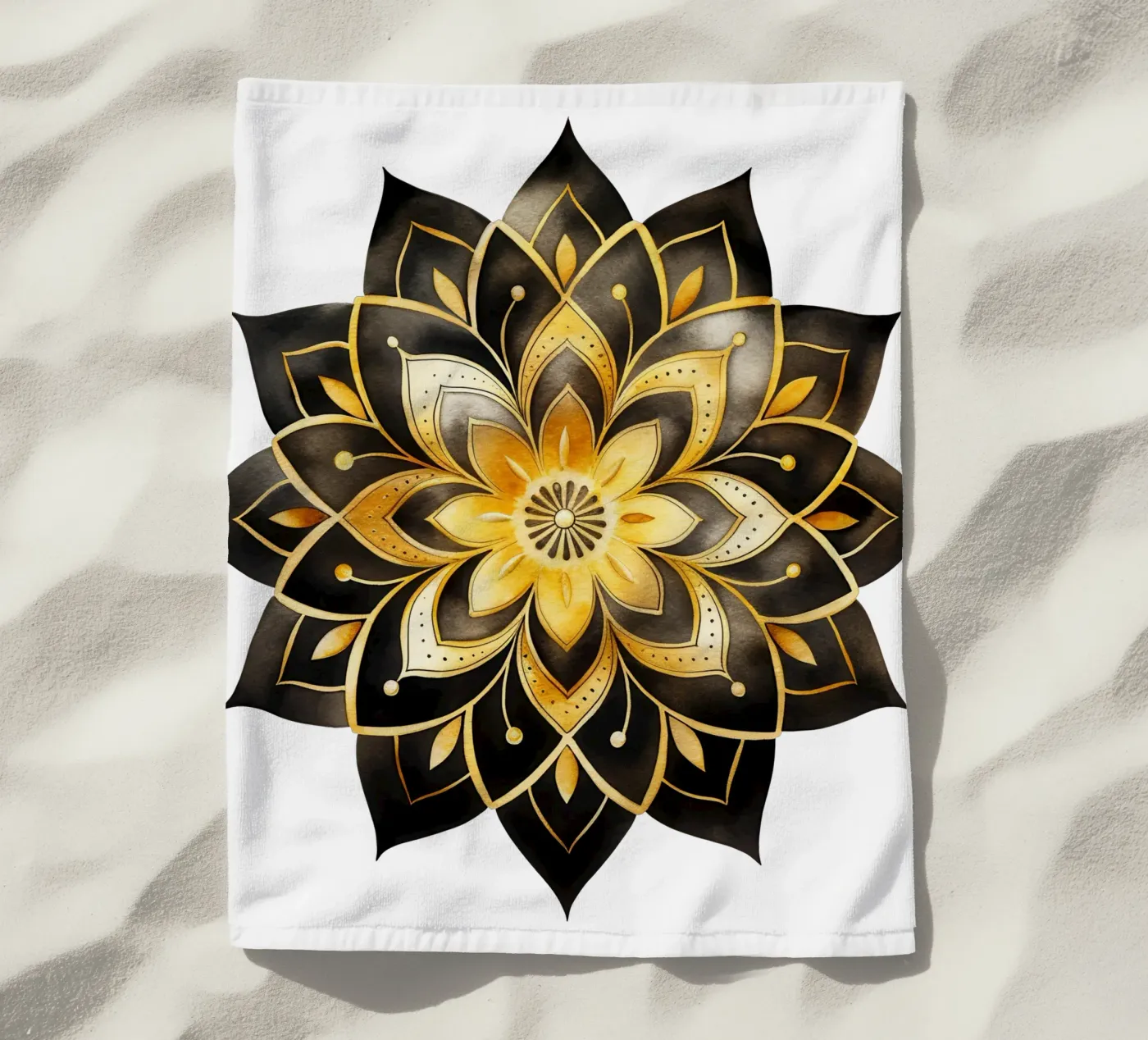 Mandala nero e oro telo mare da Spiritual Touch