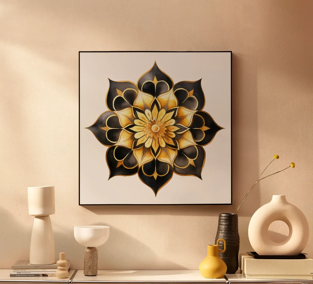 Schwarz-goldenes Mandala Acryl-Glas von Spiritual Touch