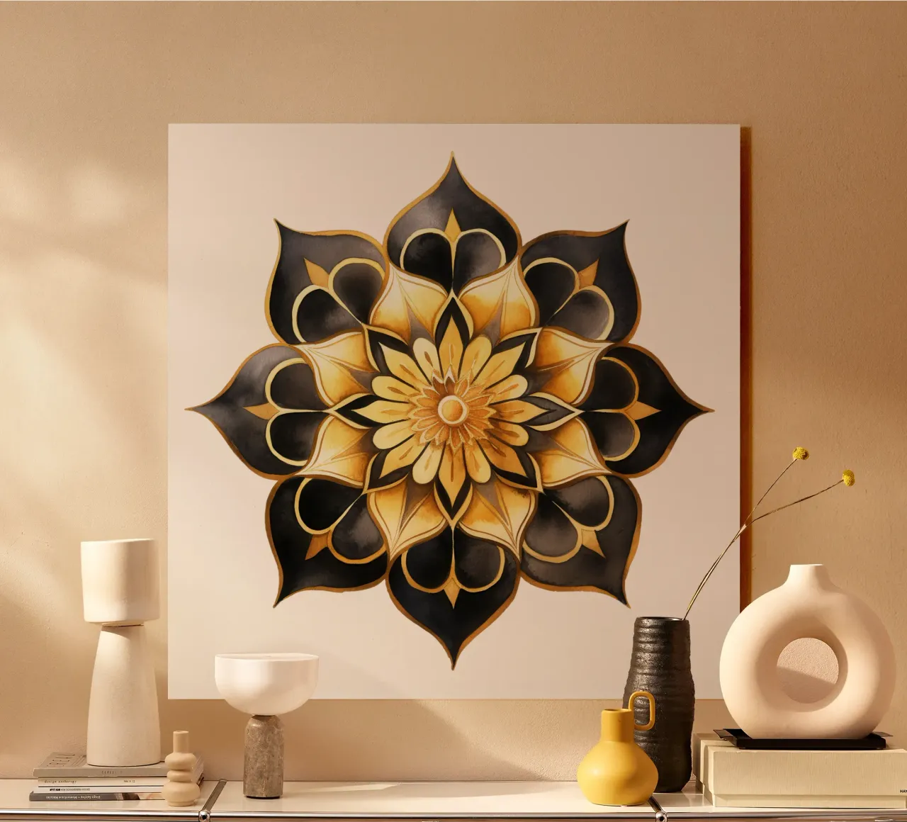 Schwarz-goldenes Mandala Acryl-Glas von Spiritual Touch