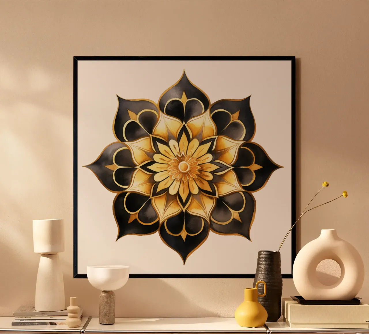 Mandala zwart-goud poster van Spiritual Touch