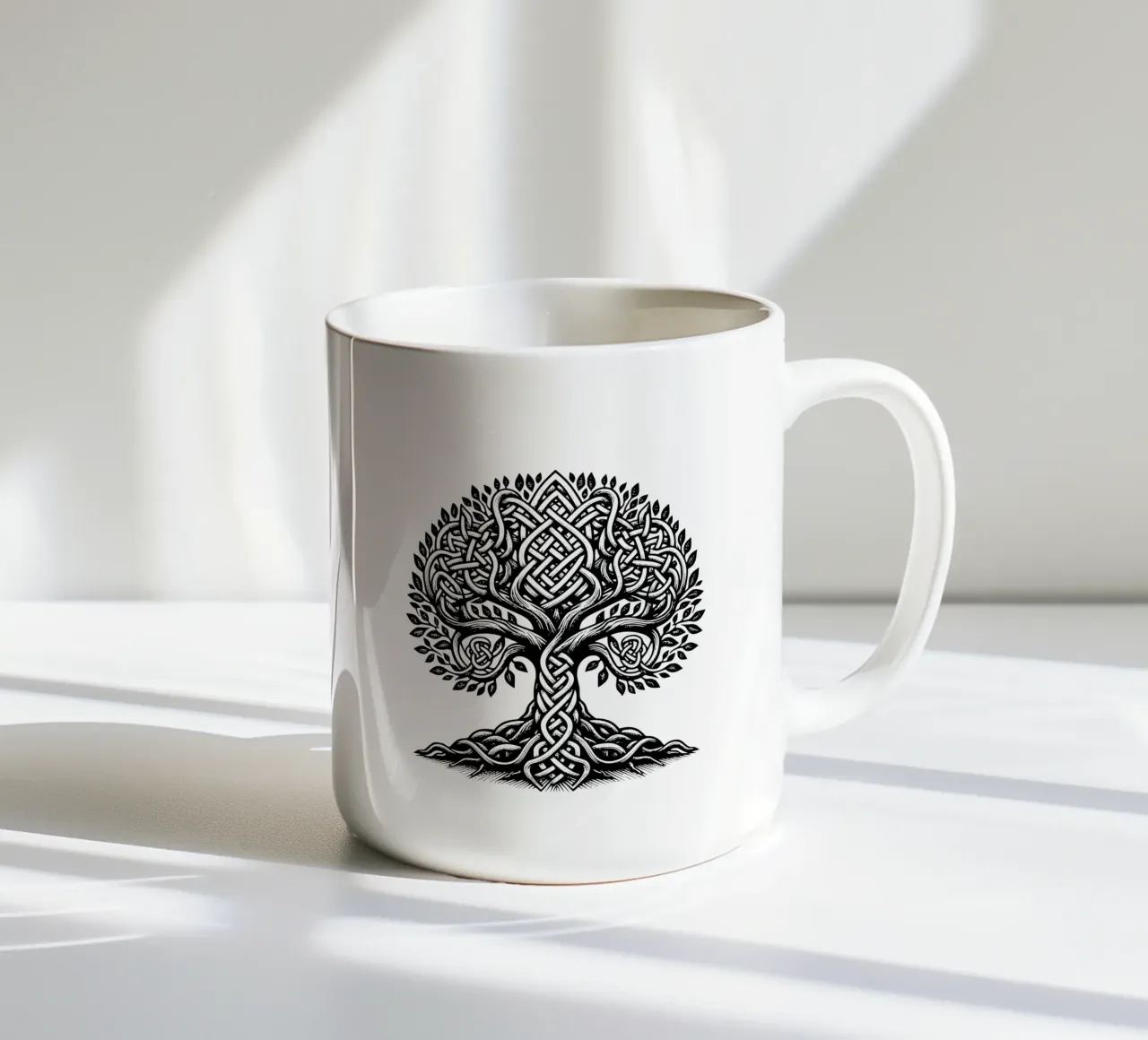 Albero della vita in bianco e nero tazza in ceramica da Spiritual Touch