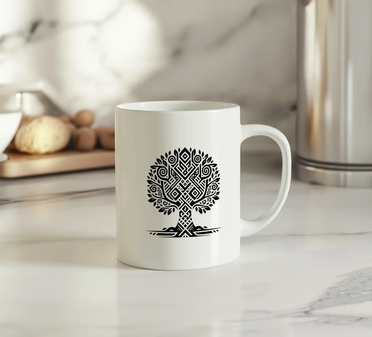 Albero della vita in bianco e nero tazza in ceramica da Spiritual Touch