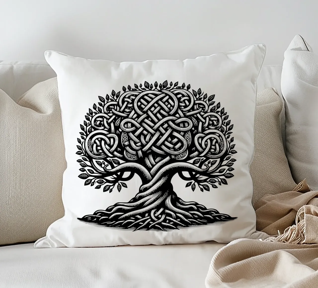 Albero della vita in bianco e nero cuscino da Spiritual Touch