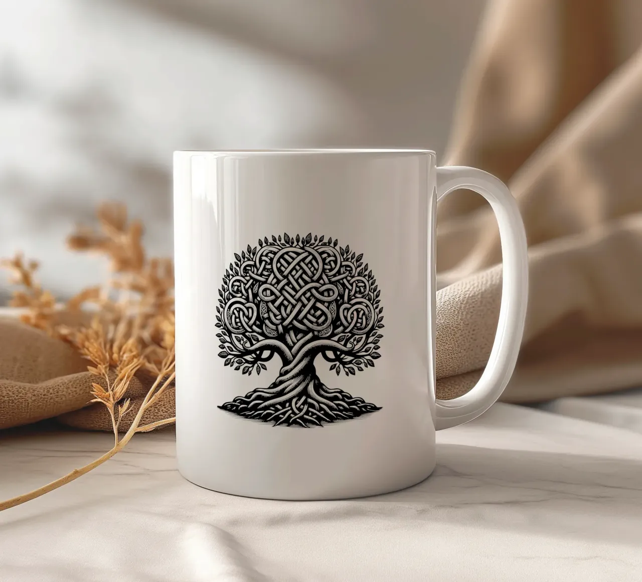 Albero della vita in bianco e nero tazza in ceramica da Spiritual Touch