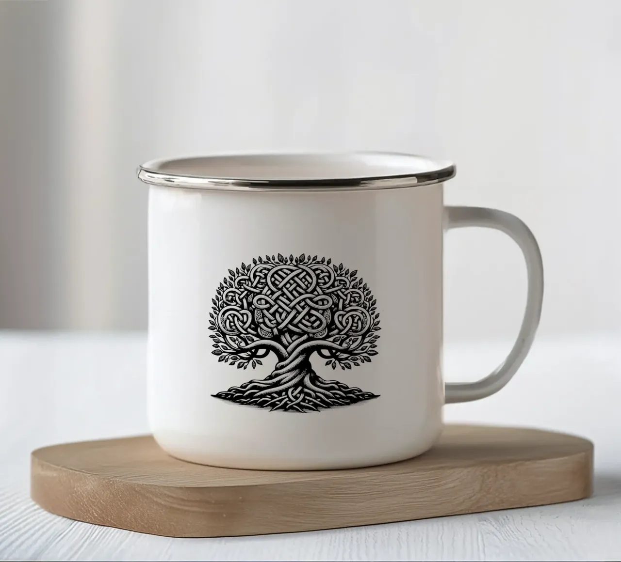 Albero della vita in bianco e nero tazza in smalto da Spiritual Touch