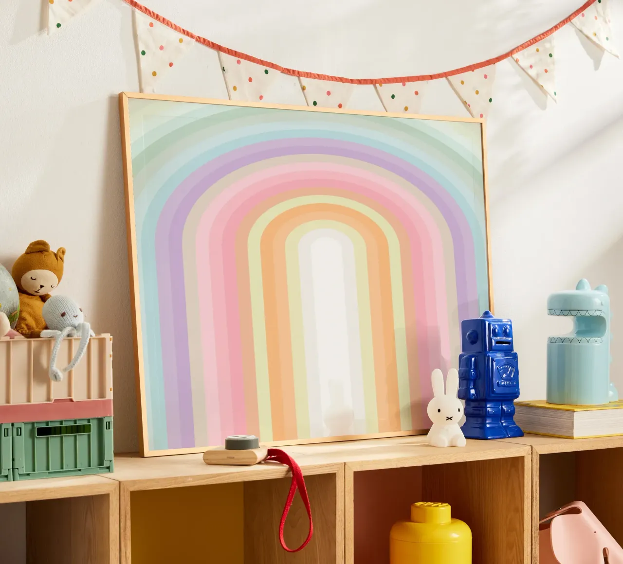 Candy Pastel Rainbow Dream poster con telaio in alluminio da Dominique Vari Abstract