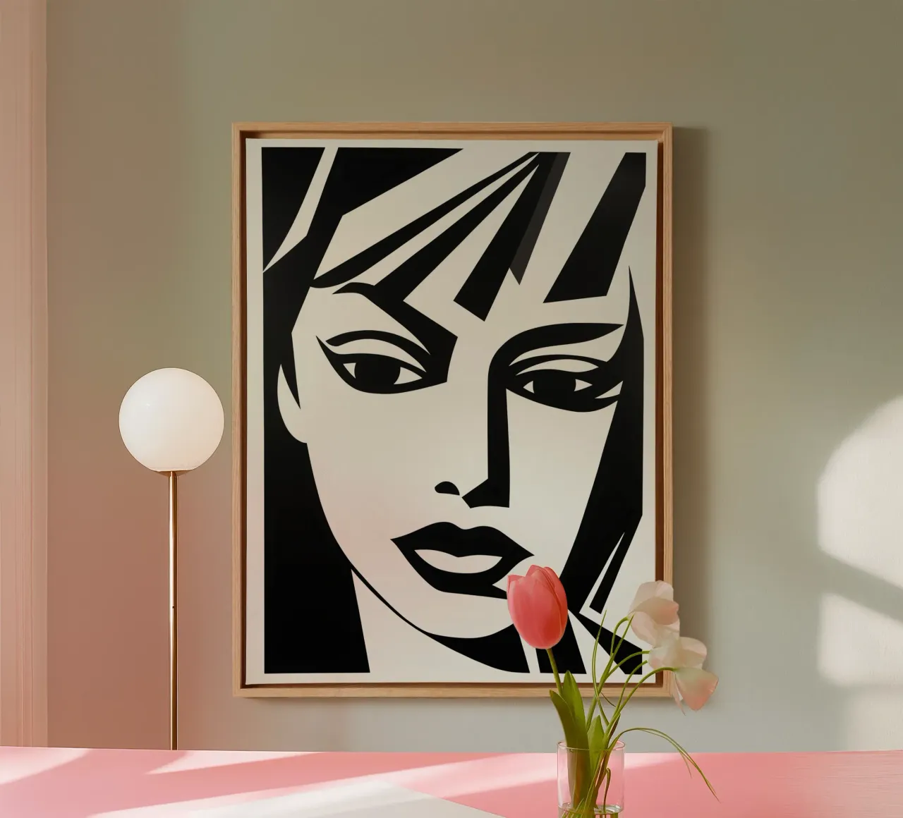 Portrait einer Frau die weiß was sie will | Linocut Style Leinwand mit Schattenfugenrahmen von Autofocus