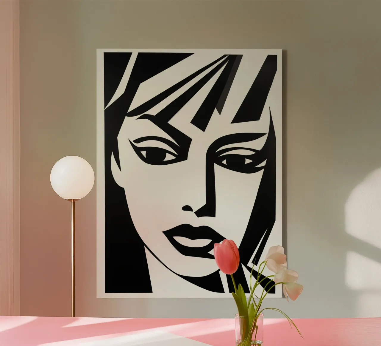 Portrait einer Frau die weiß was sie will | Linocut Style Leinwand mit Schattenfugenrahmen von Autofocus