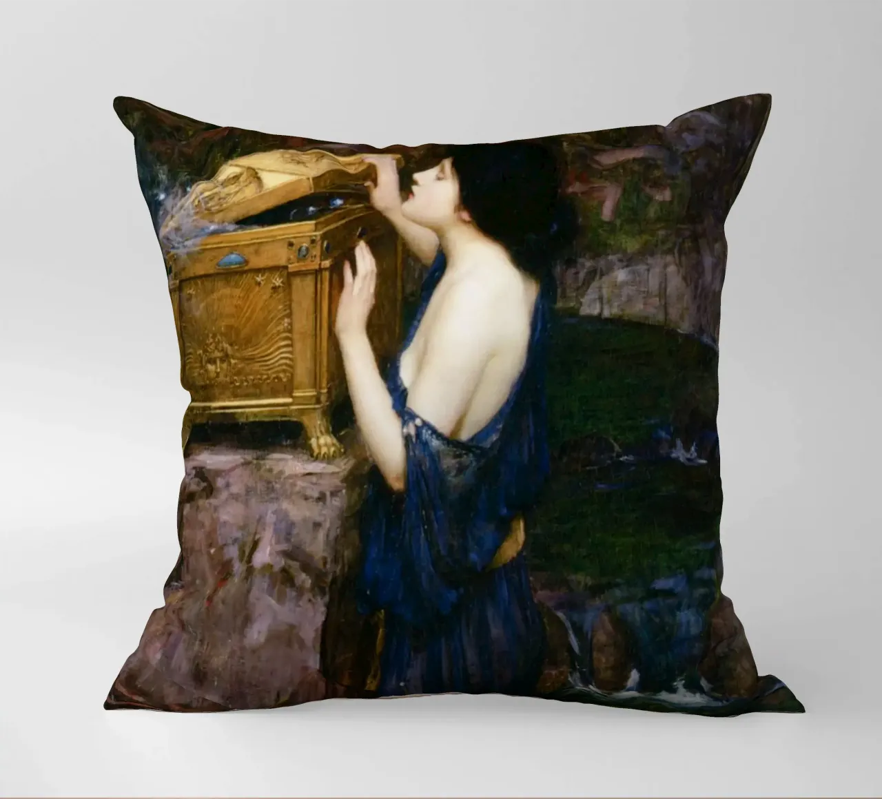 John William Waterhouse - Pandora cuscino da Timeless Artworks