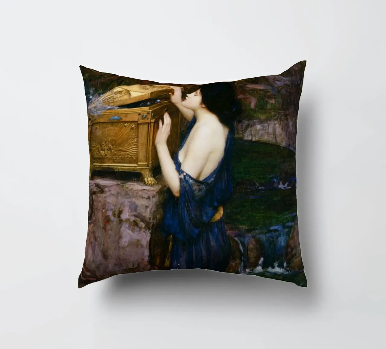 John William Waterhouse - Pandora cuscino da Timeless Artworks