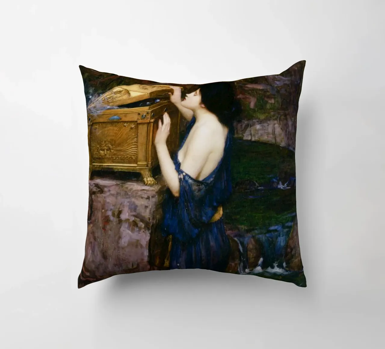 John William Waterhouse - Pandora cuscino da Timeless Artworks