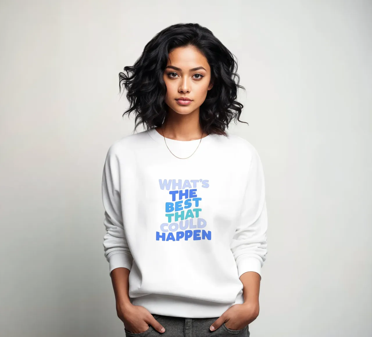 What's The Best That Could Happen Tipografía optimista sudadera de THE MOTIVATED TYPE