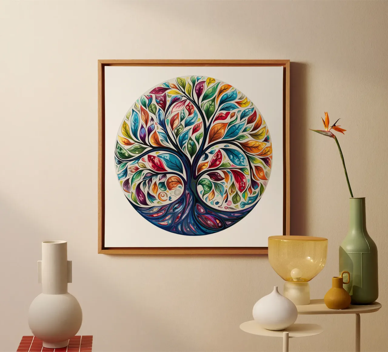 Albero della vita colorato tela con Cornice a cassetta da Spiritual Touch