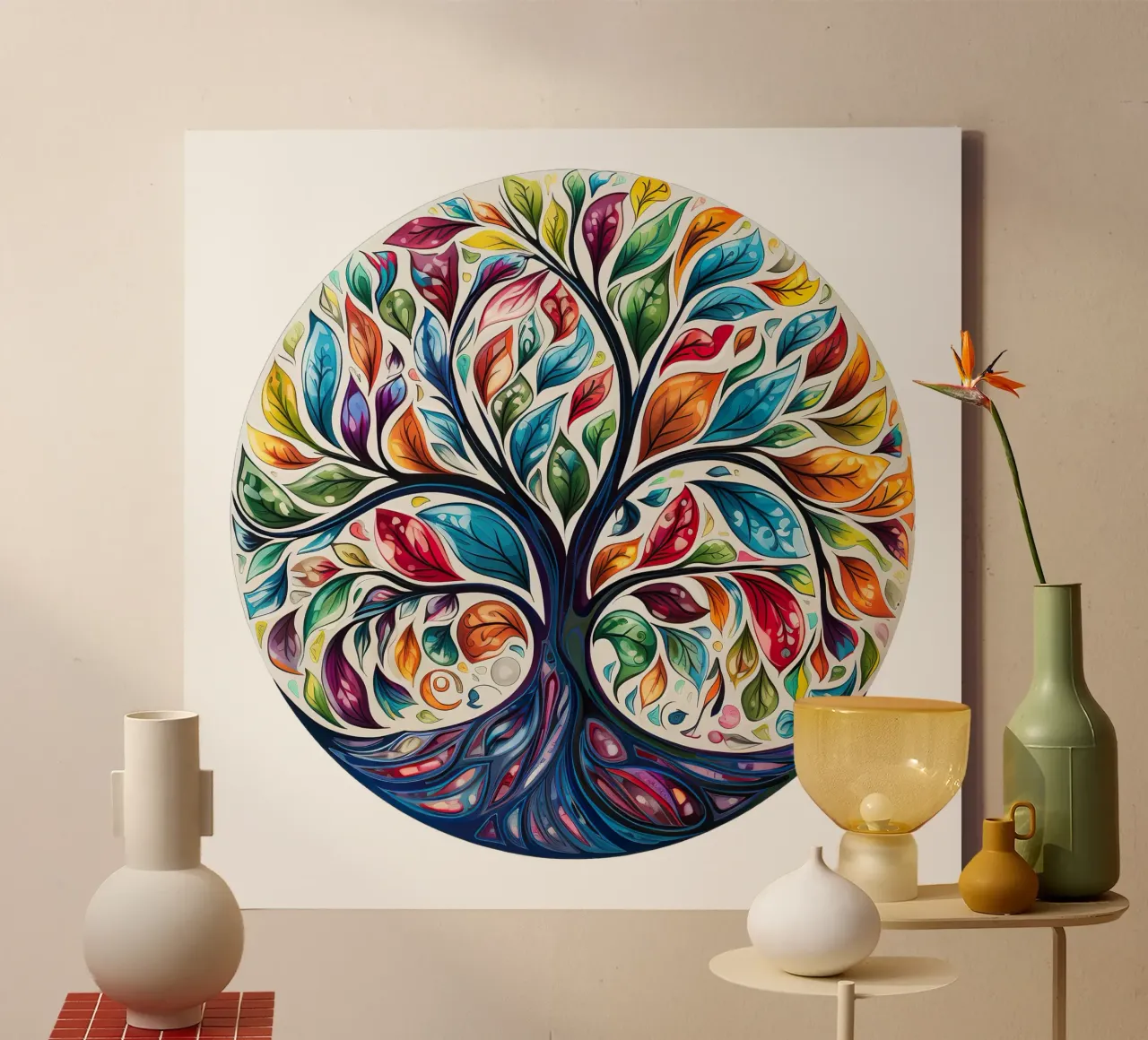 Albero della vita colorato tela con Cornice a cassetta da Spiritual Touch
