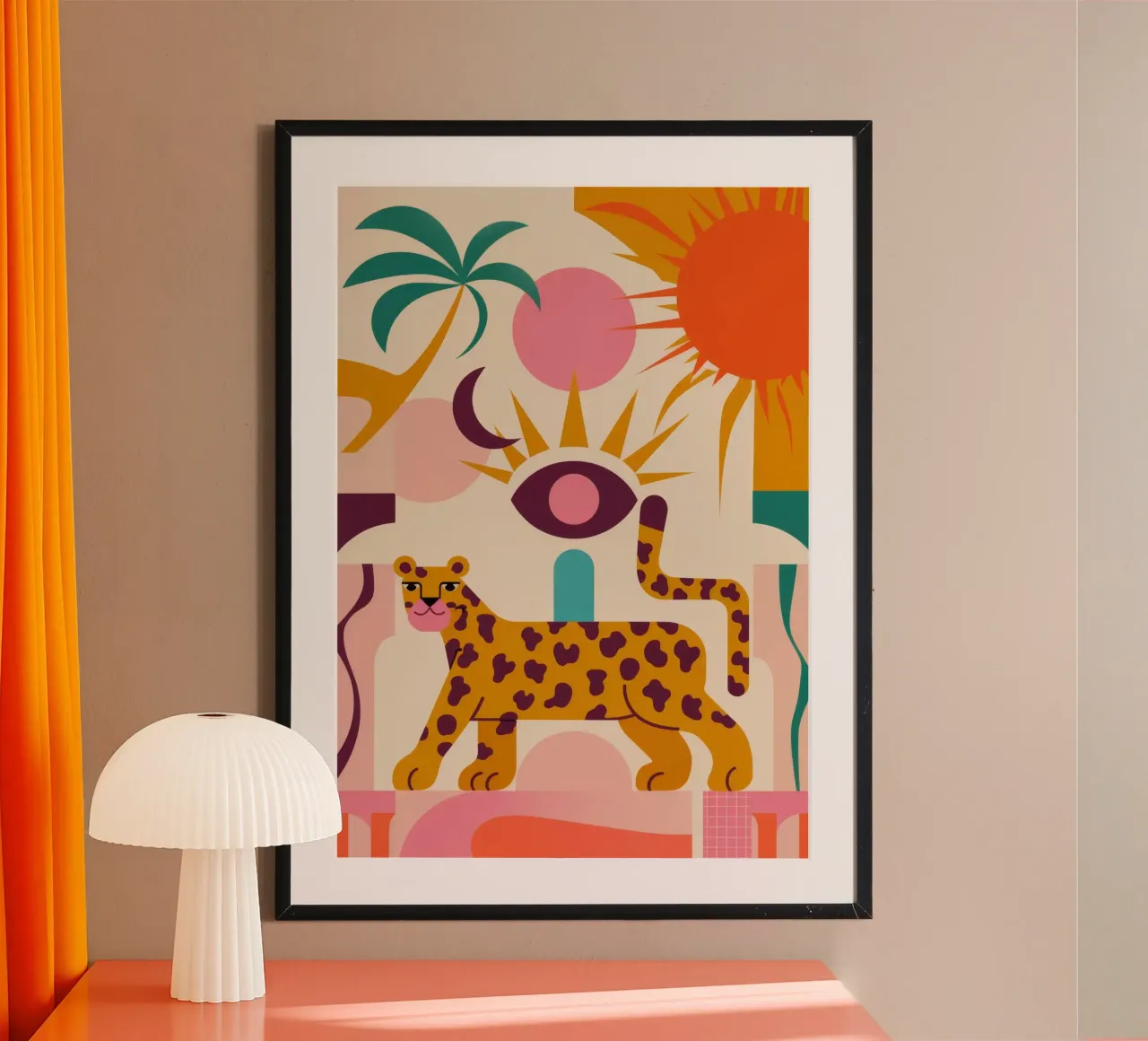 Leopardo e Sole poster con telaio in legno da Demar Galleria