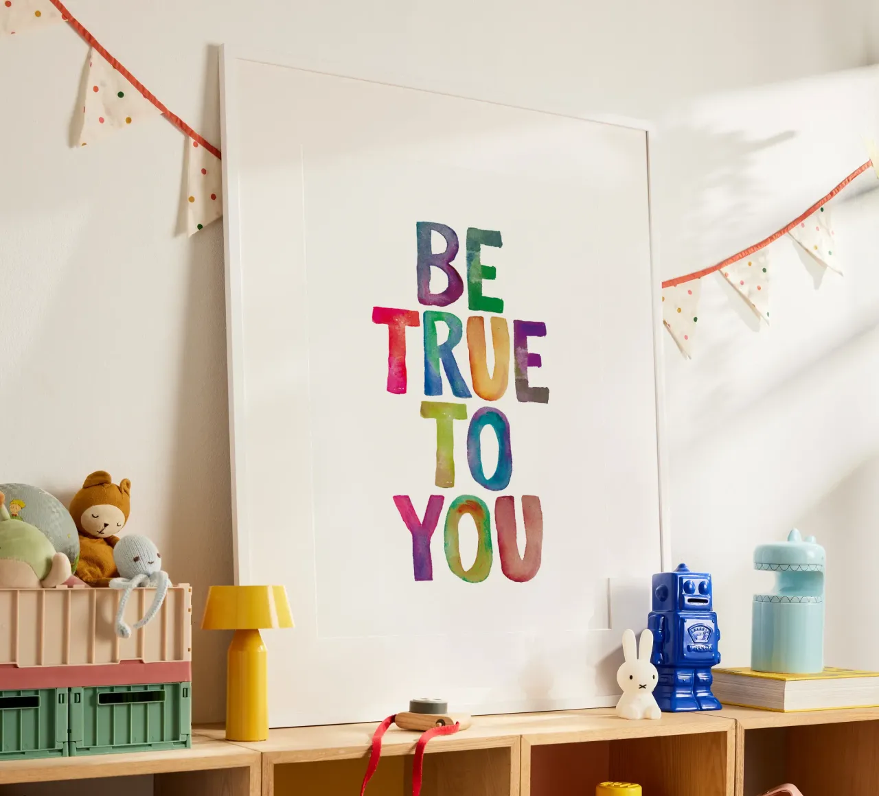 Be True to You - Design tipografico arcobaleno per bambini carta hahnemühle da THE MOTIVATED TYPE