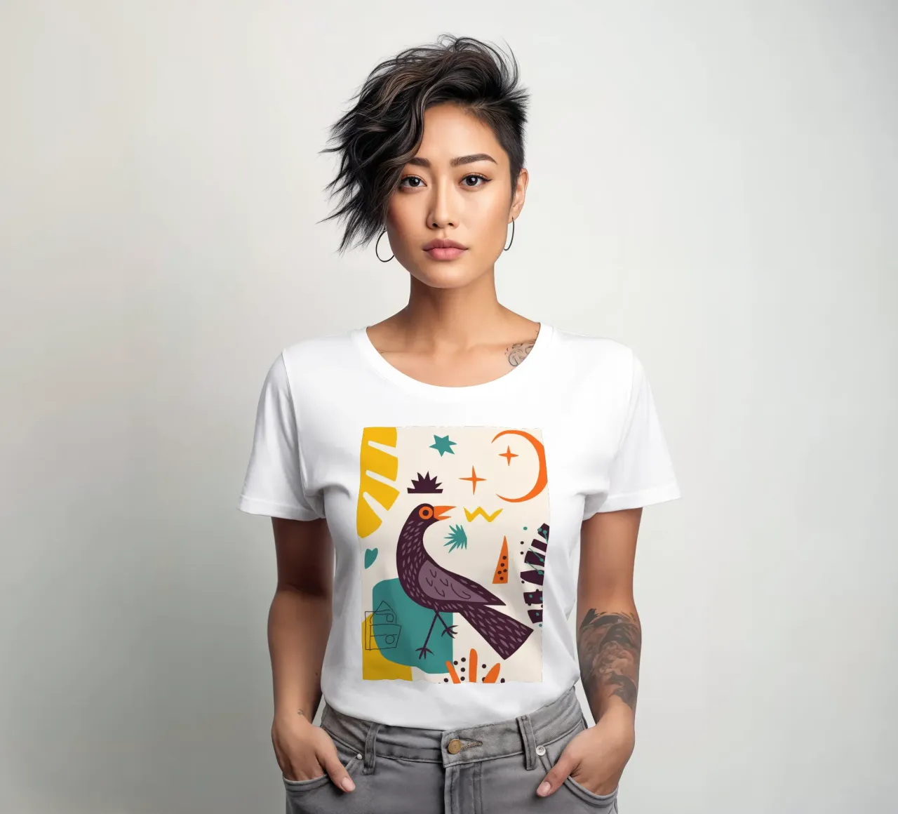 Bird and Moon women's fitted t-shirt by Demar Galleria