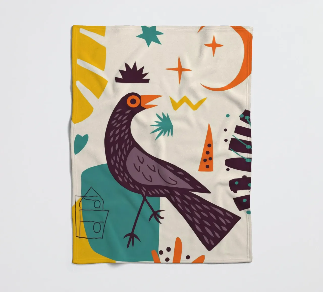 Vogel en maan fleecedeken van Demar Galleria