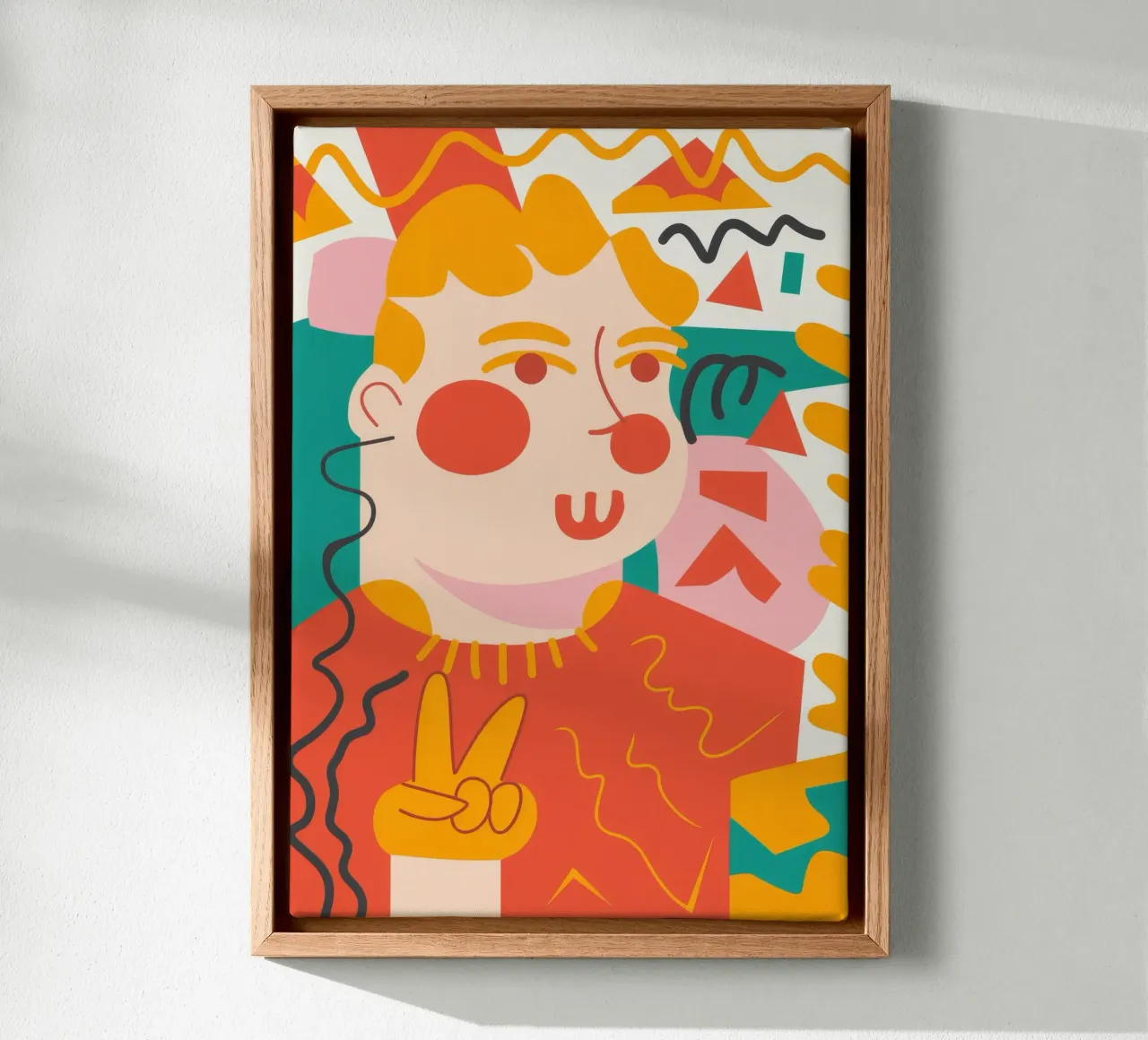 Abstraktes Porträt Frieden Leinwand mit Schattenfugenrahmen von Demar Galleria