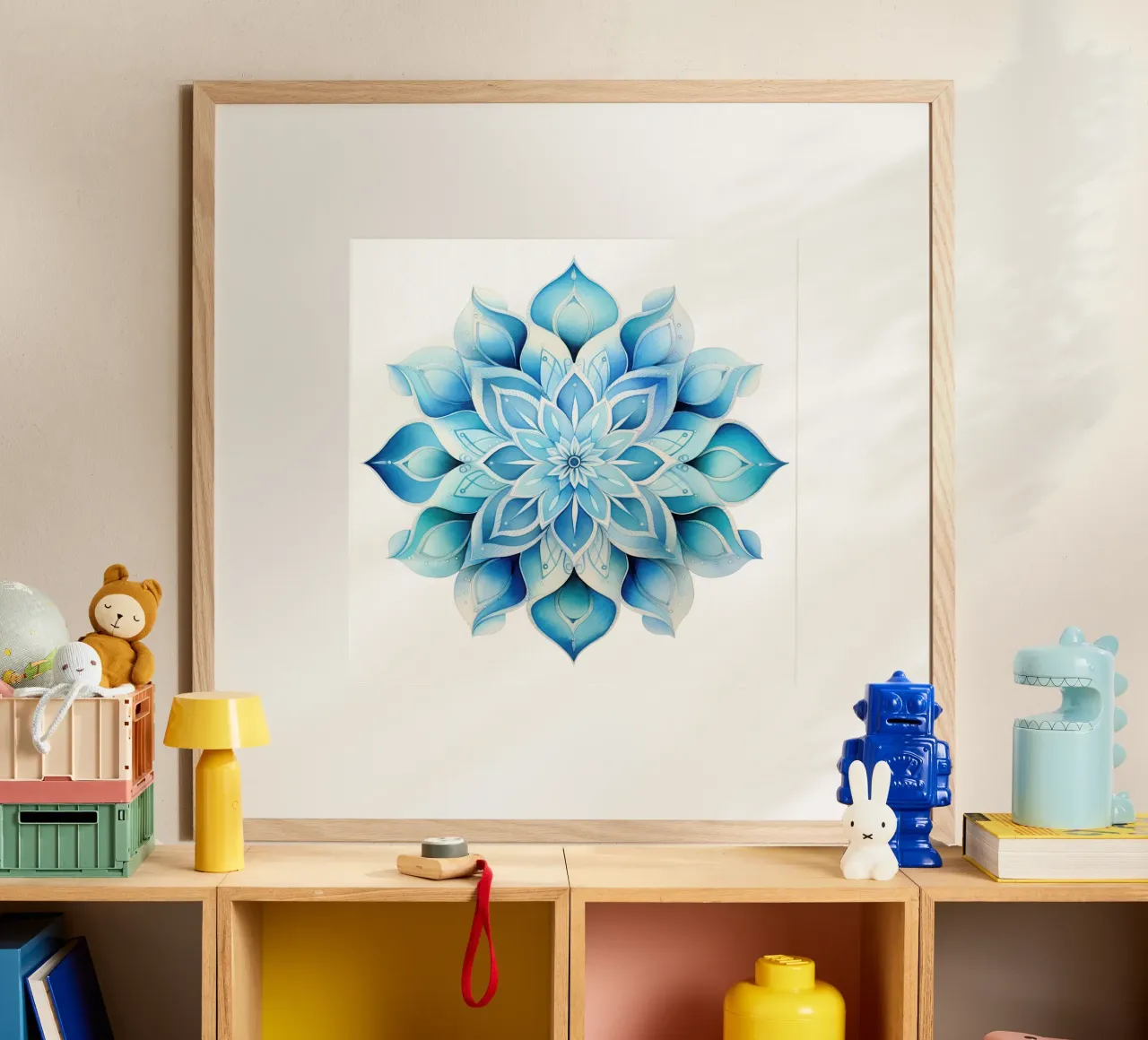 Mandala smerigliato ad acquerello poster con telaio in legno da Spiritual Touch