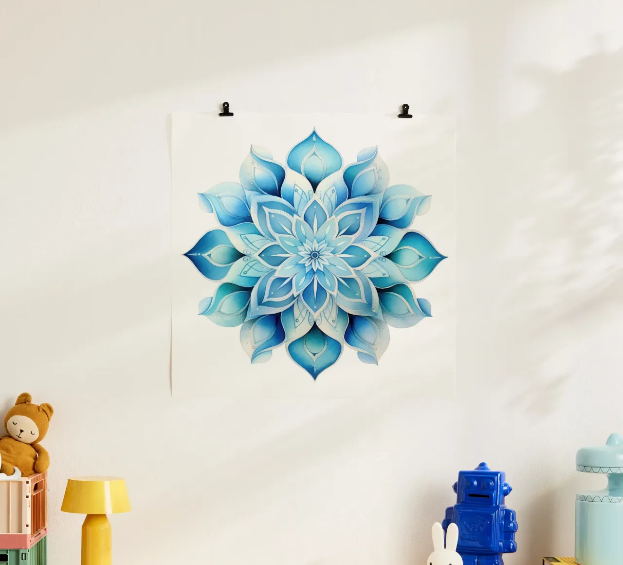 Mandala smerigliato ad acquerello poster con telaio in legno da Spiritual Touch