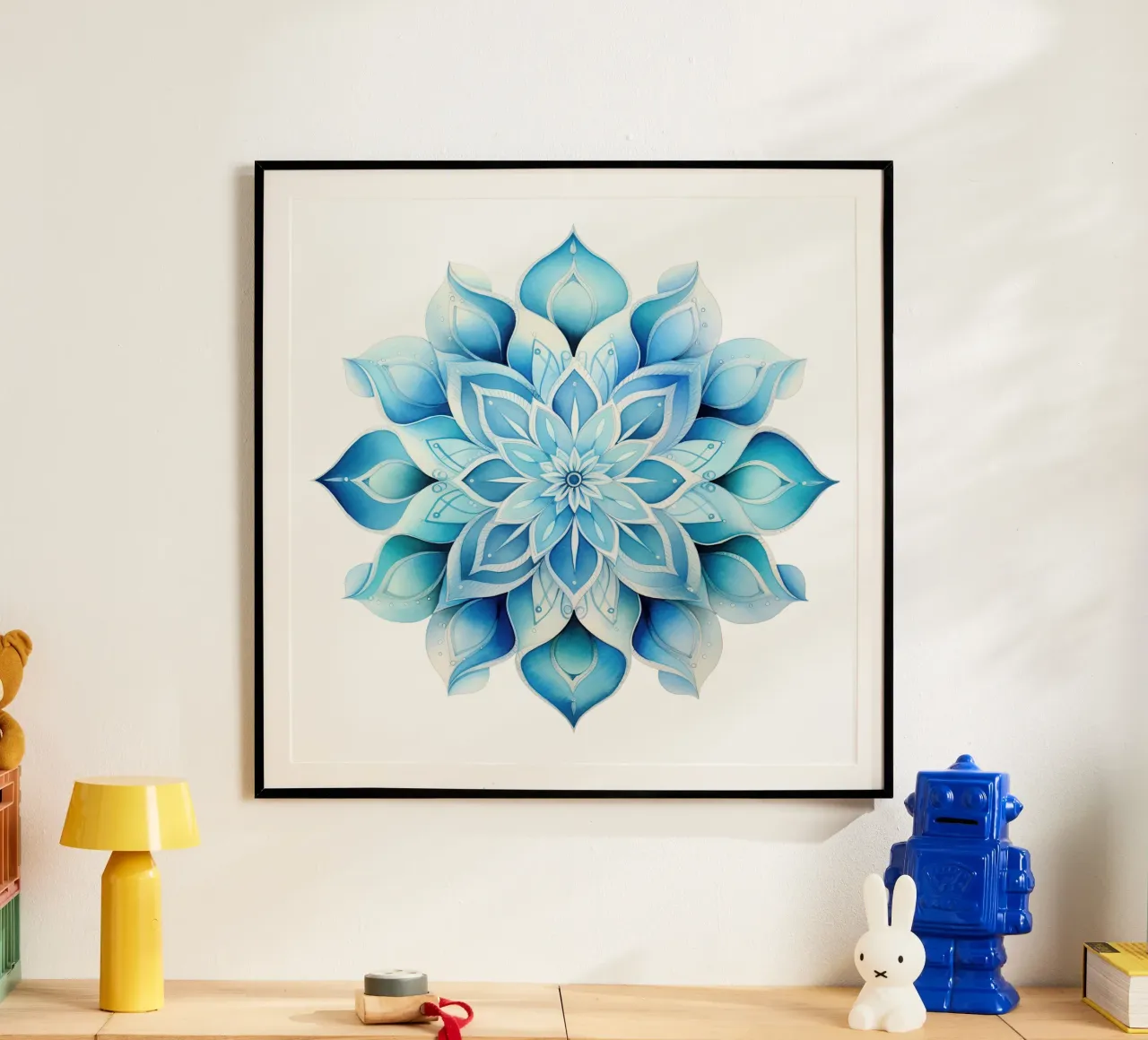 Mandala smerigliato ad acquerello poster con telaio in legno da Spiritual Touch
