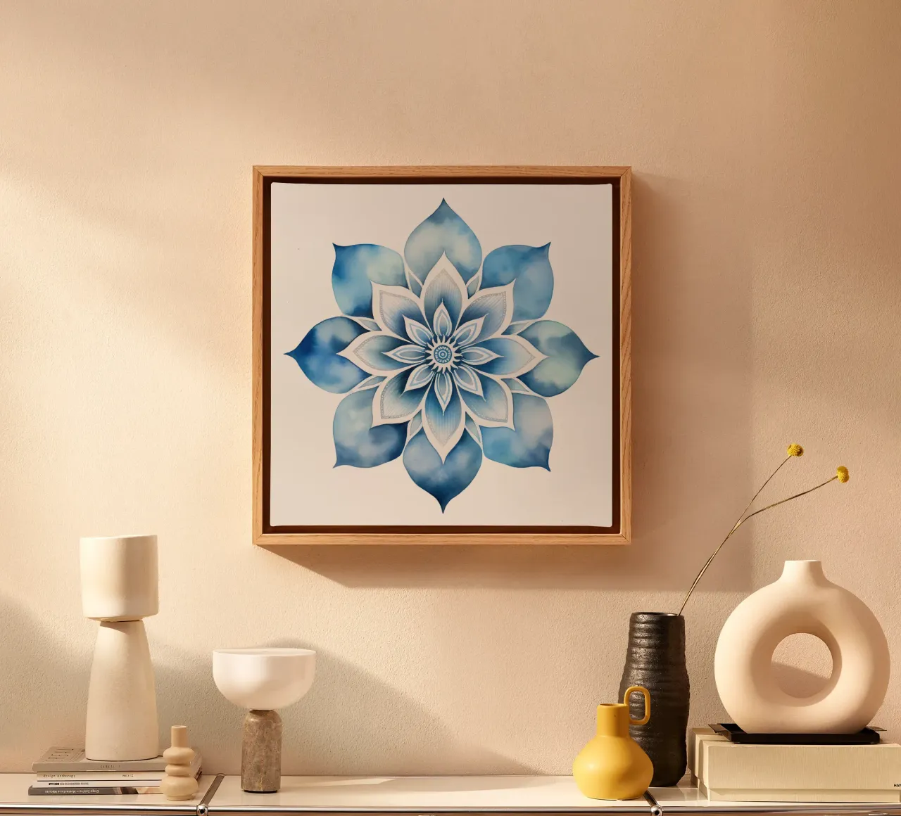 Mandala smerigliato ad acquerello tela con Cornice a cassetta da Spiritual Touch