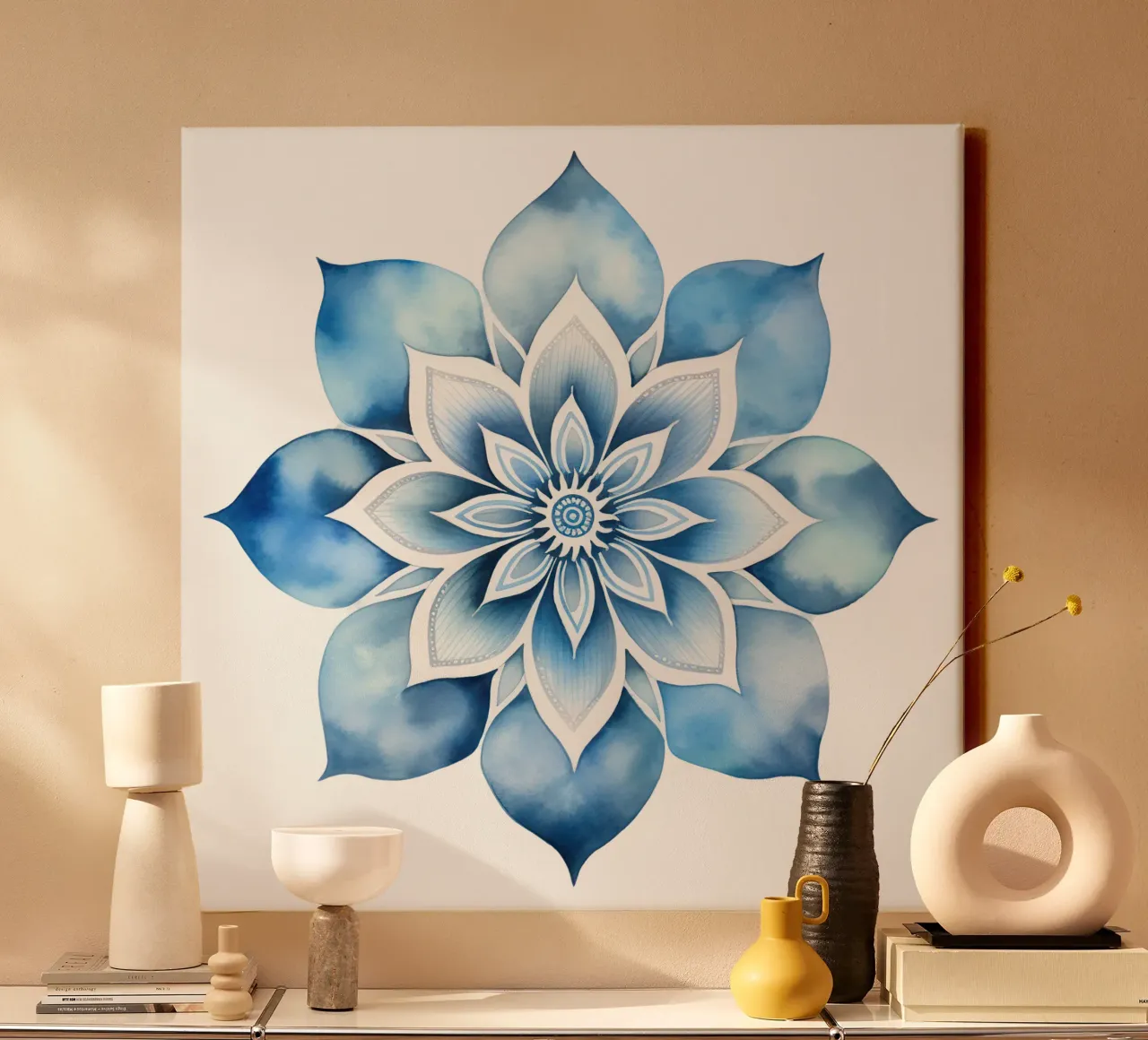 Mandala smerigliato ad acquerello tela con Cornice a cassetta da Spiritual Touch