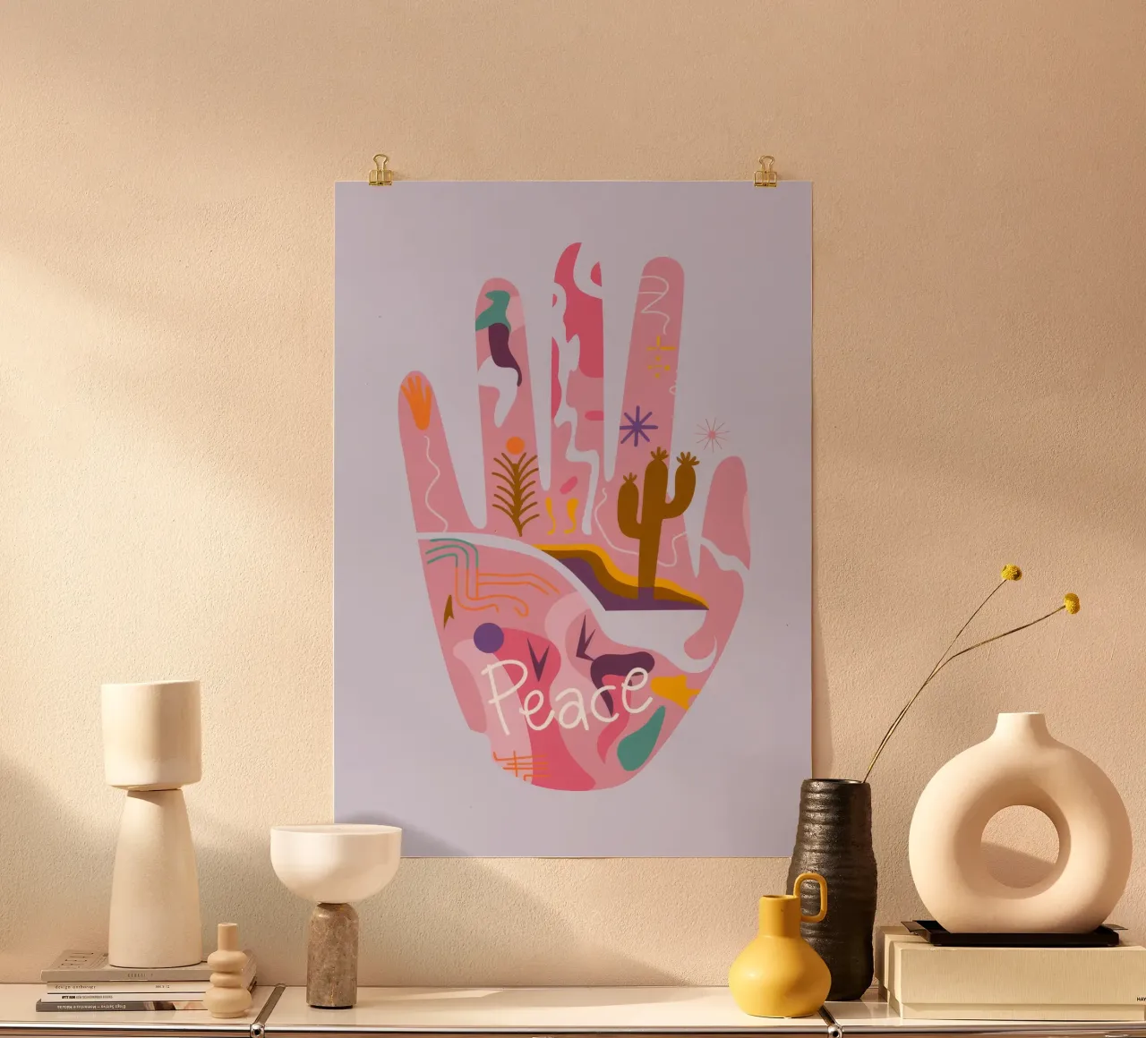 Simboli di mani pacifiche poster con telaio in alluminio da Demar Galleria
