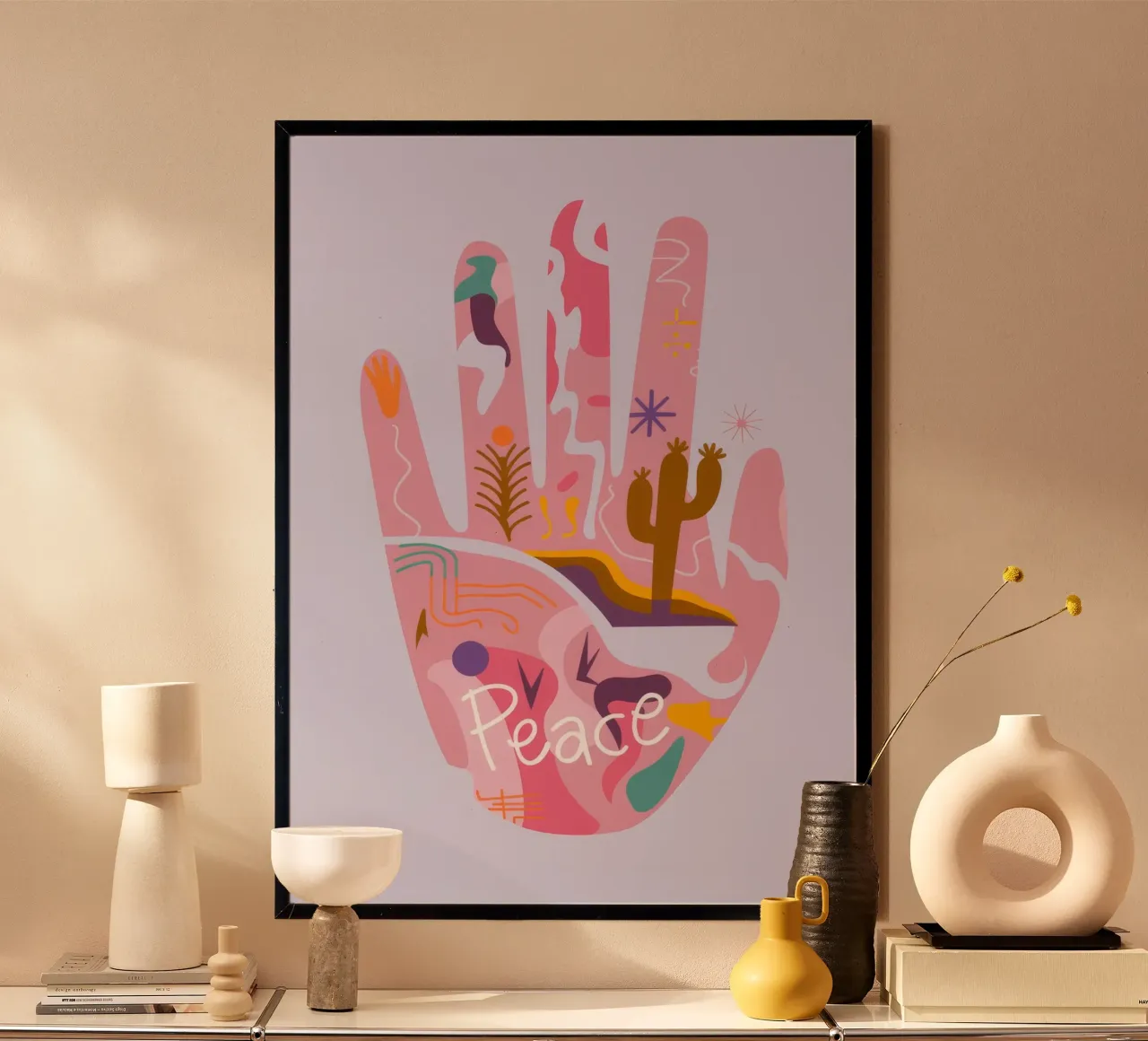 Simboli di mani pacifiche poster con telaio in alluminio da Demar Galleria
