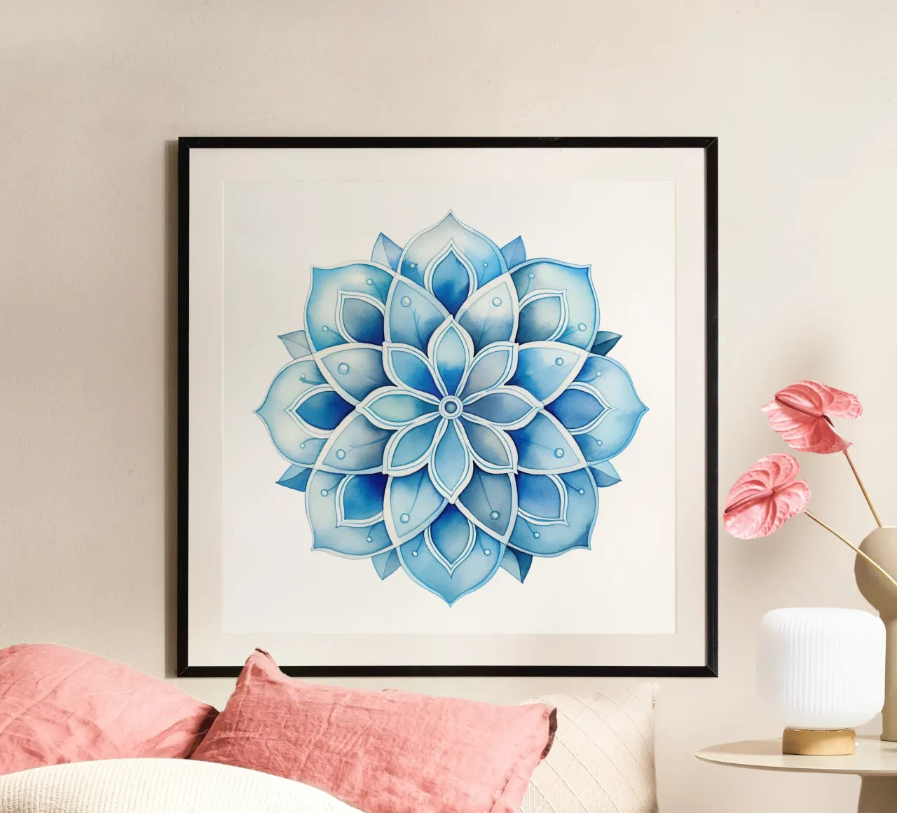 Mandala smerigliato ad acquerello poster con telaio in alluminio da Spiritual Touch