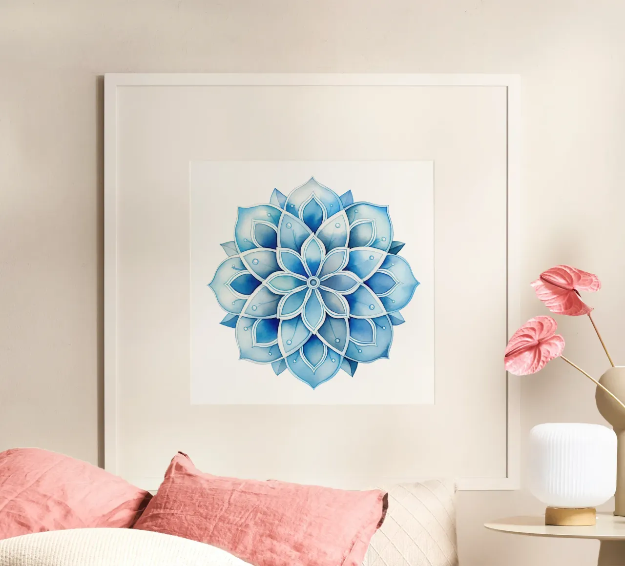 Mandala smerigliato ad acquerello poster con telaio in alluminio da Spiritual Touch
