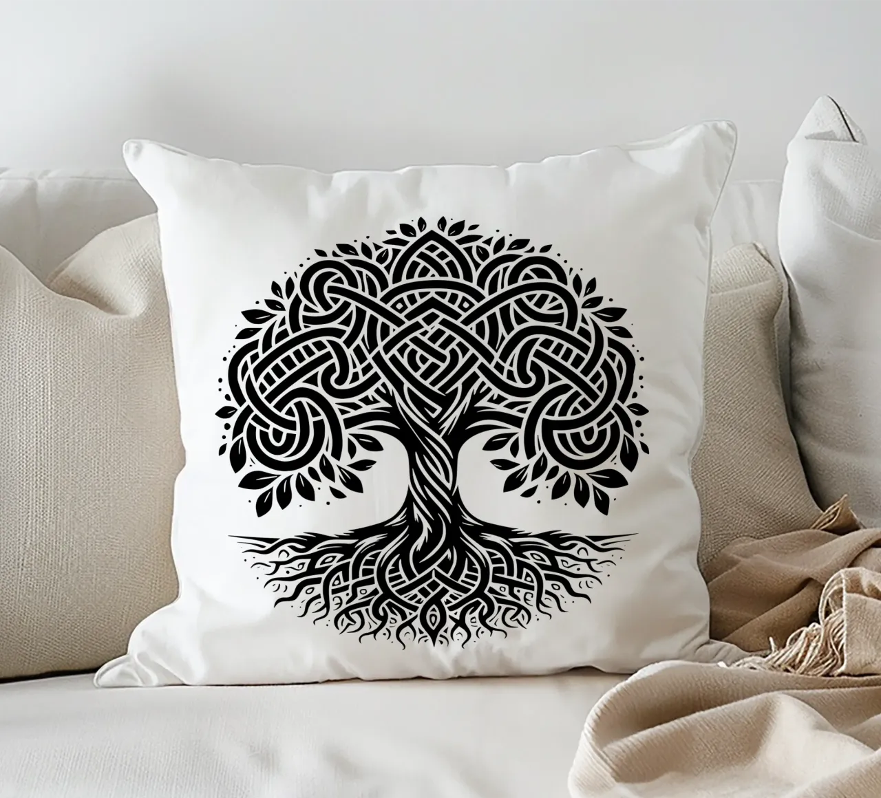 Albero della vita in bianco e nero cuscino da Spiritual Touch