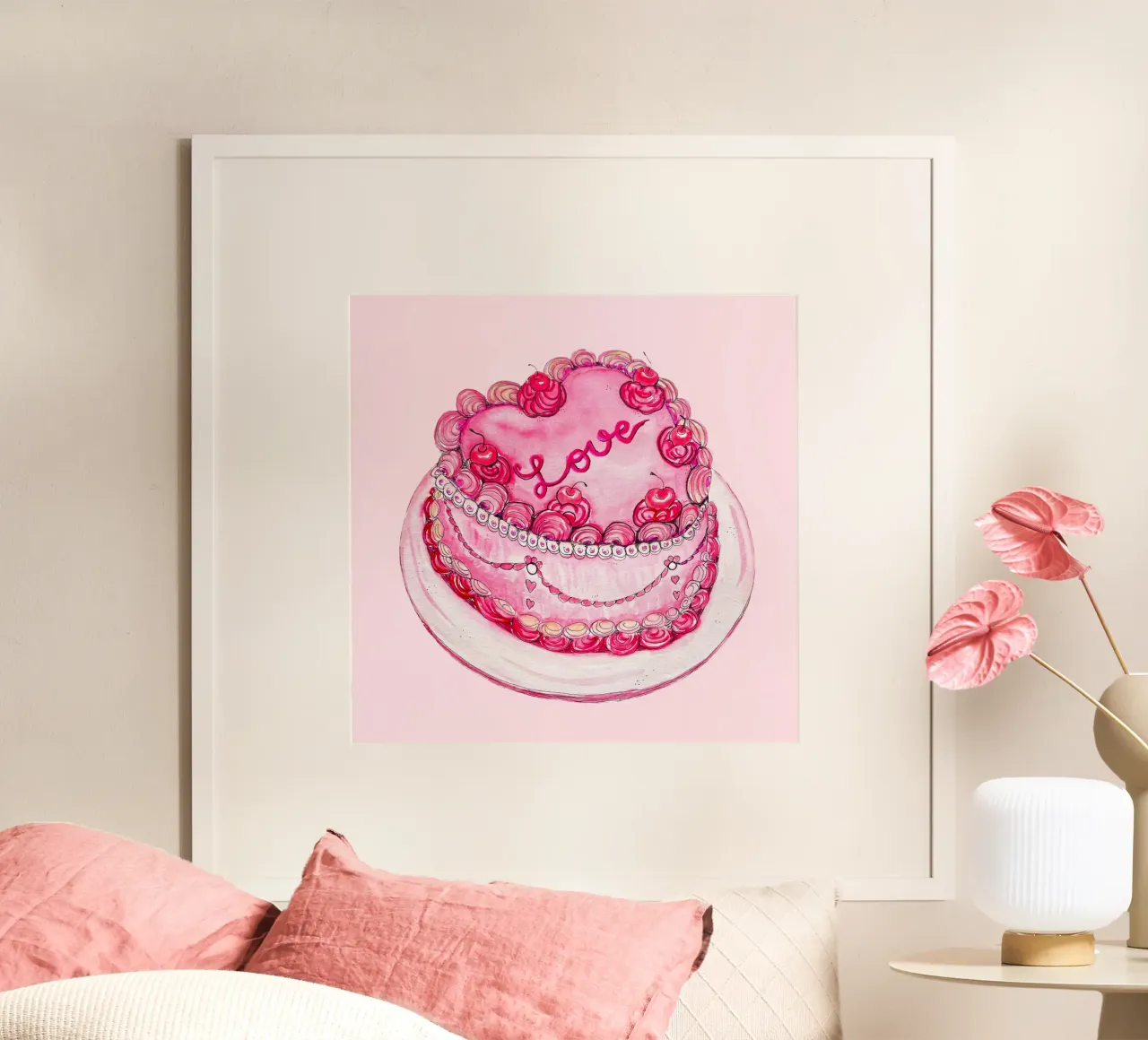 Torta alla crema Amore poster con telaio in plastica da Illustration Raissa Oltmanns