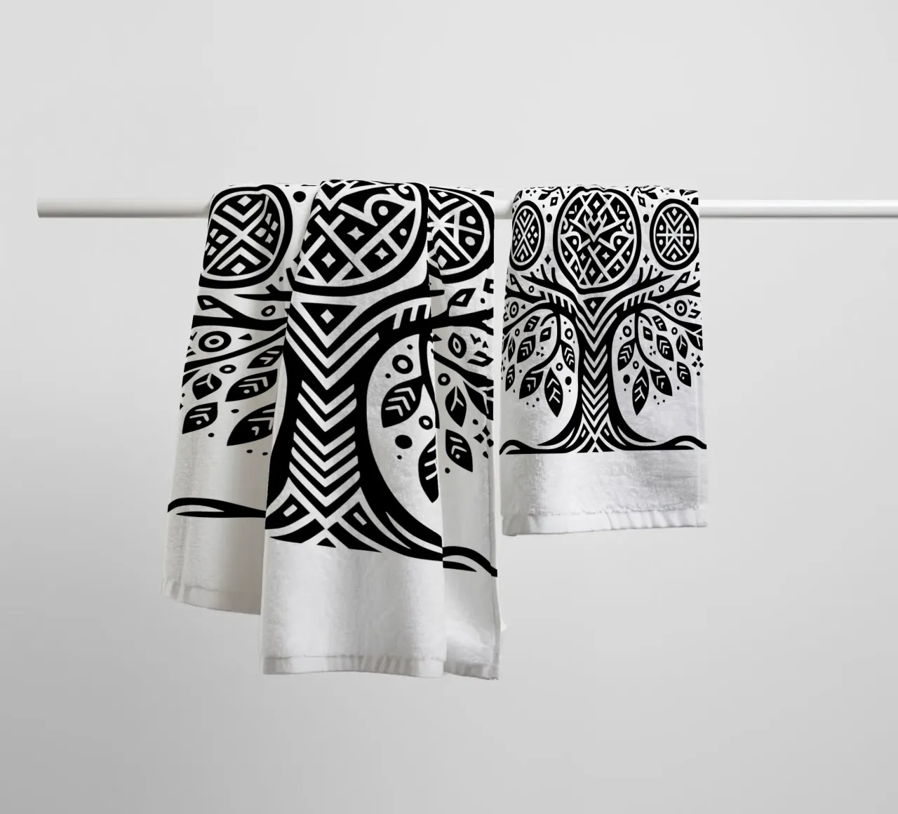 Albero della vita in bianco e nero asciugamano da bagno da Spiritual Touch