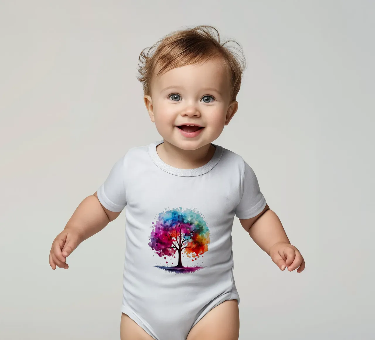 Bunter Baum des Lebens Kurzarm Babybody von Spiritual Touch