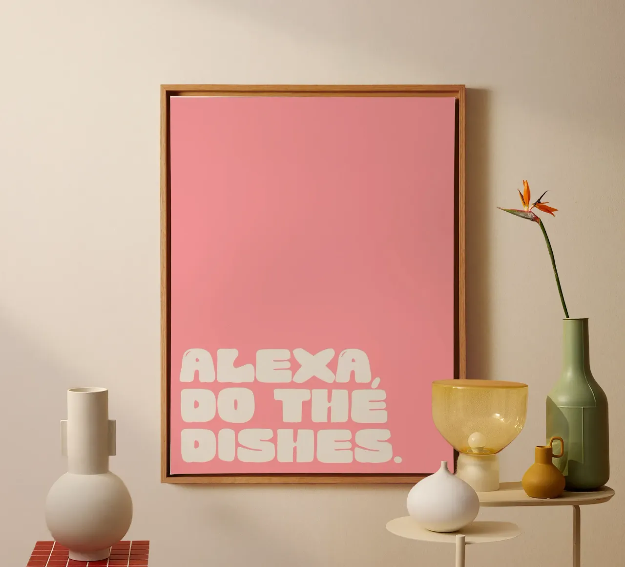 Alexa, Do The Dishes (Pink) tela con Cornice a cassetta da treechild