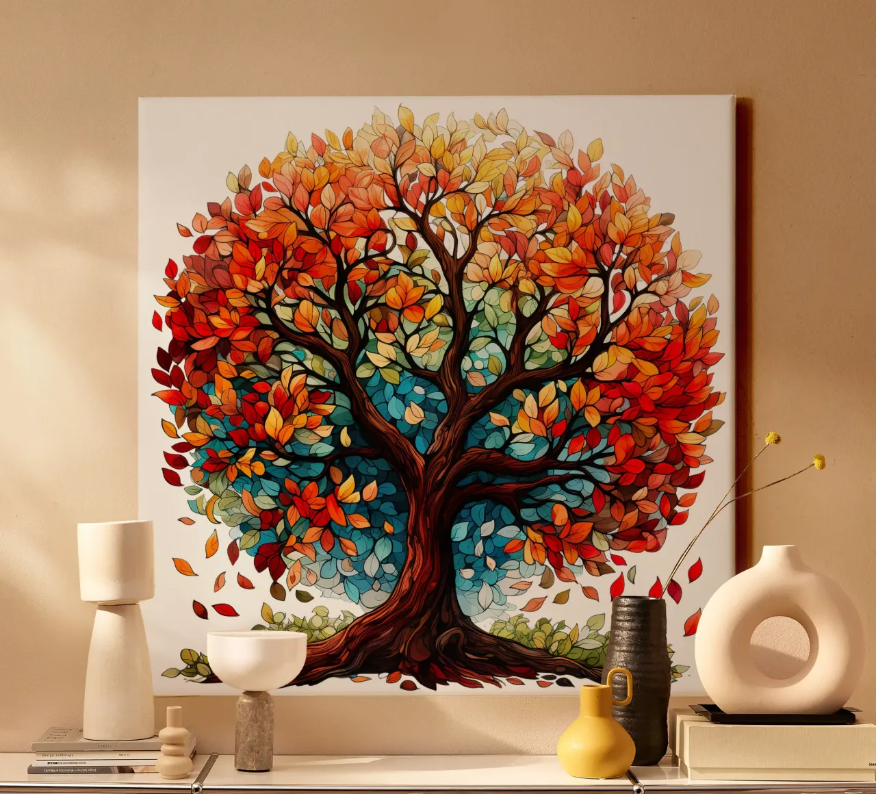 Albero della vita colorato tela con Cornice a cassetta da Spiritual Touch