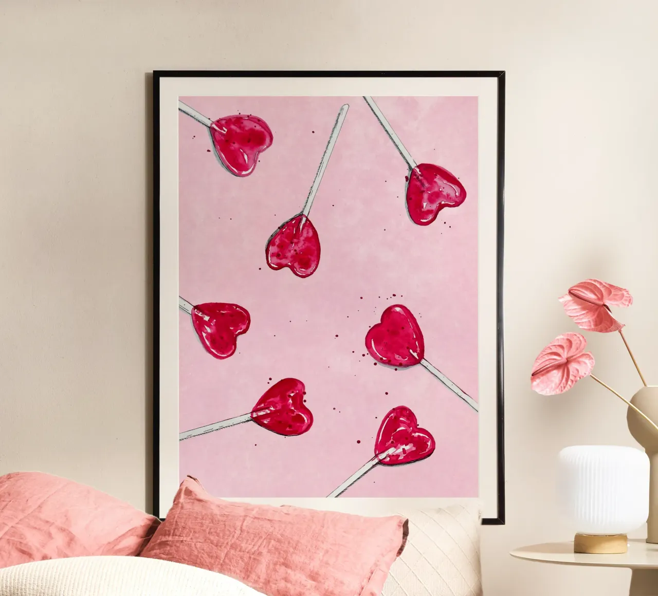 Lollipop Heart poster con telaio in alluminio da Illustration Raissa Oltmanns
