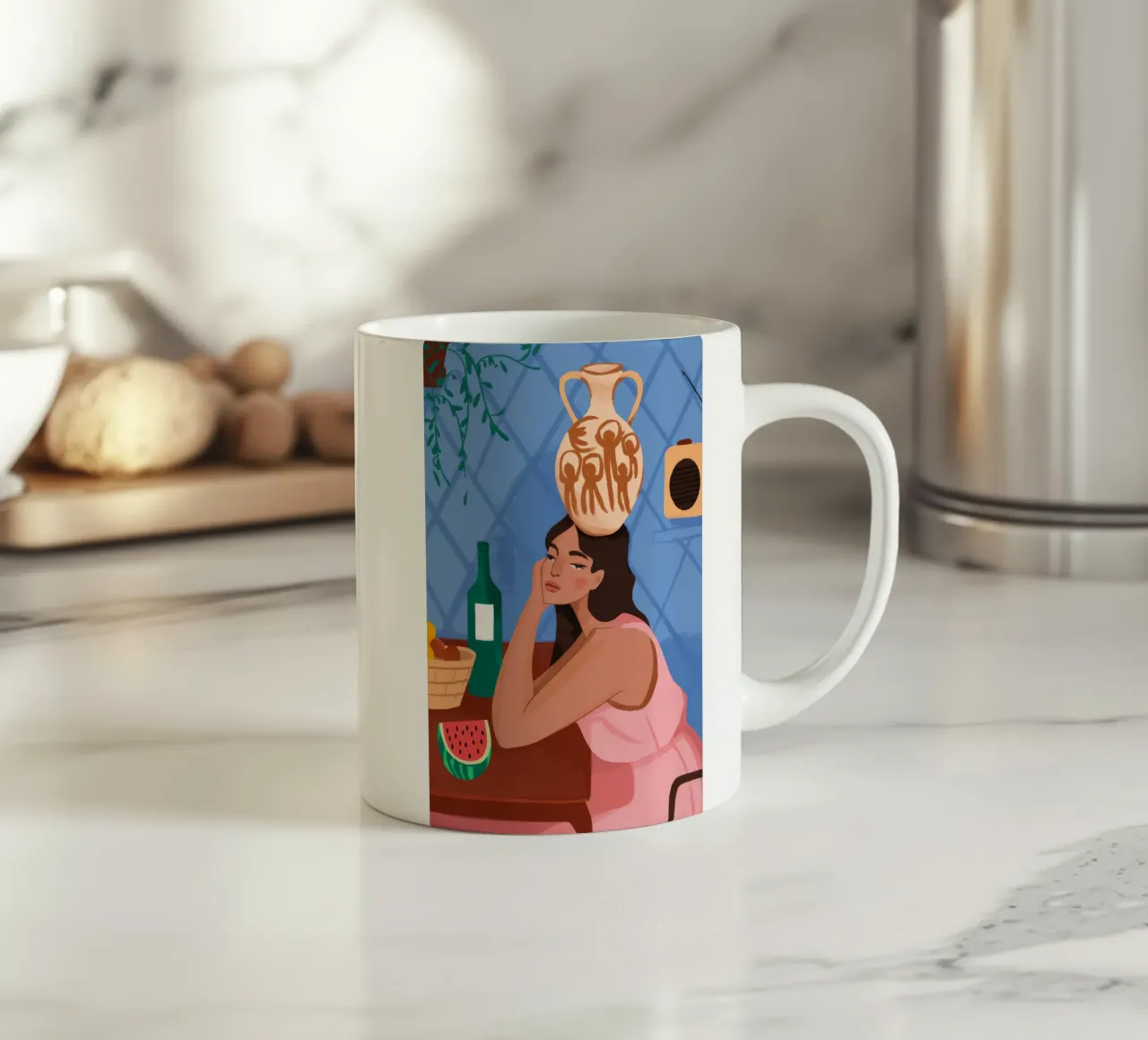 Donna con vaso tazza in ceramica da Demar Galleria