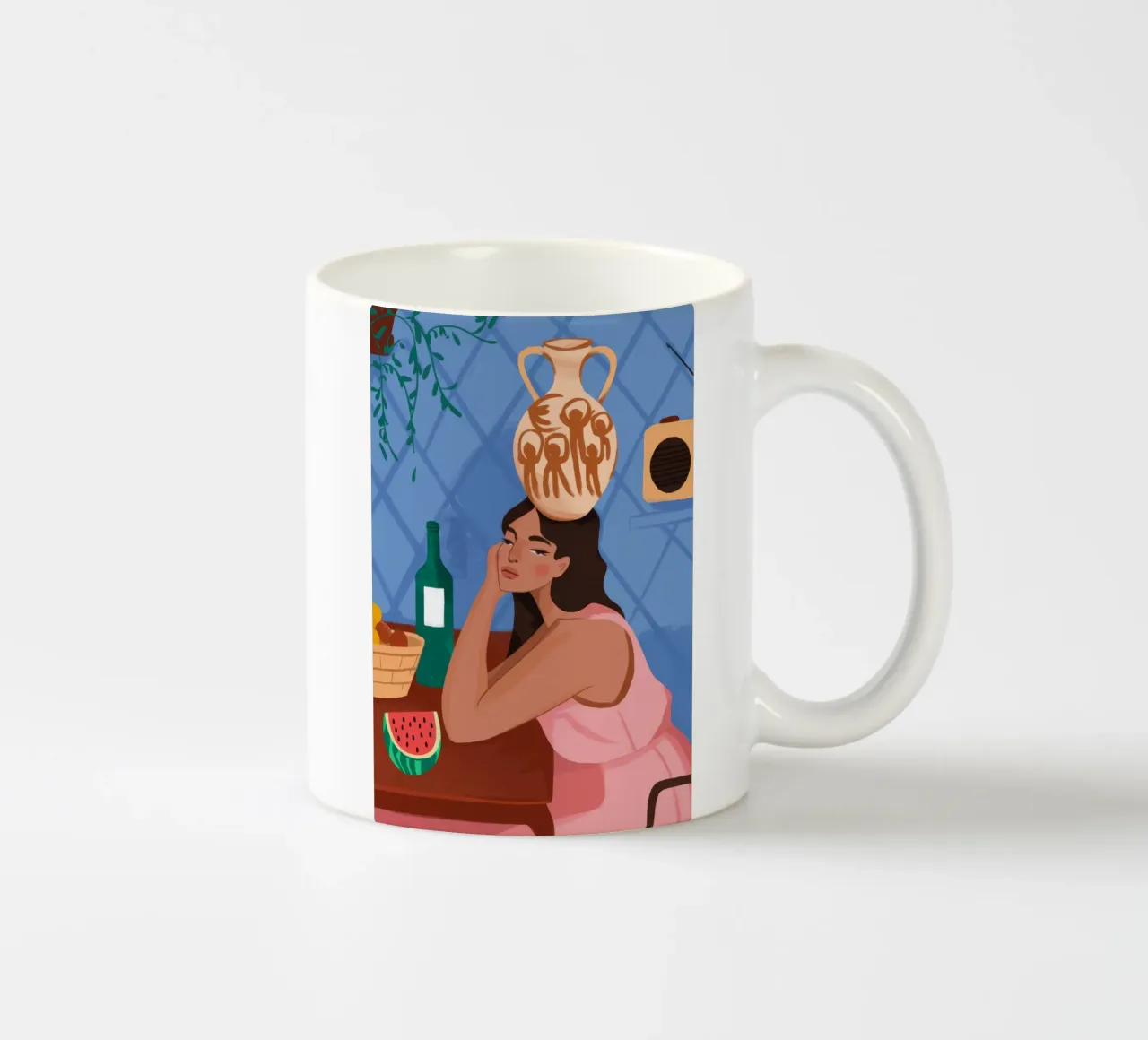 Donna con vaso tazza in ceramica da Demar Galleria