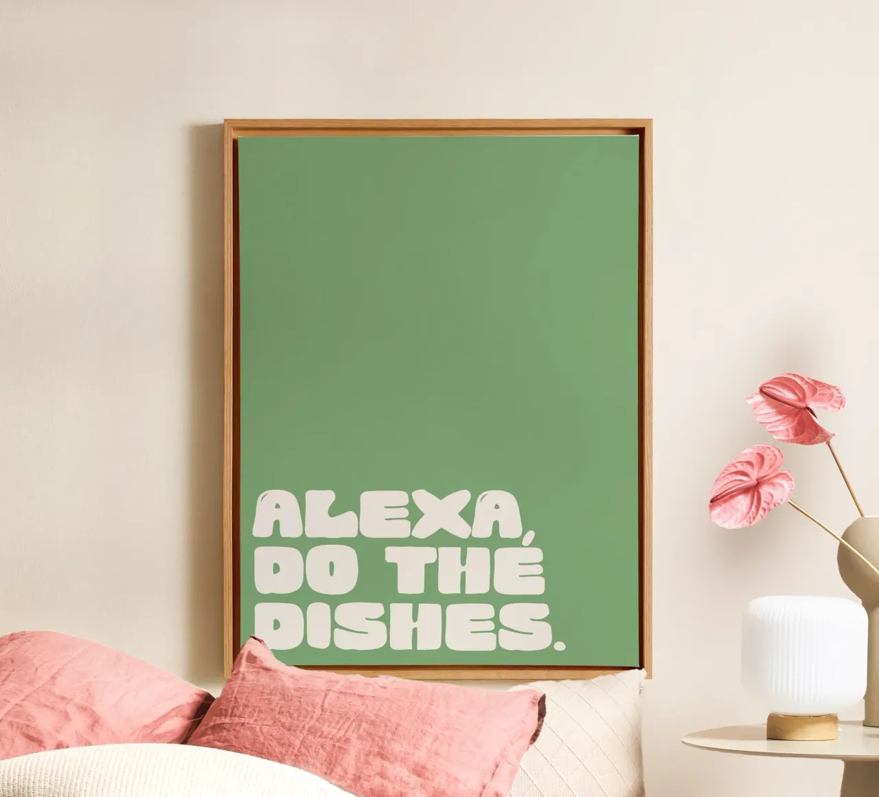 Alexa, Do The Dishes (green) tela con Cornice a cassetta da treechild