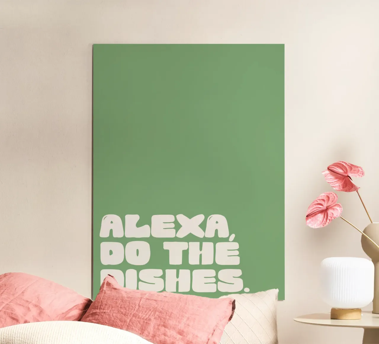 Alexa, Do The Dishes (green) poster con telaio in legno da treechild